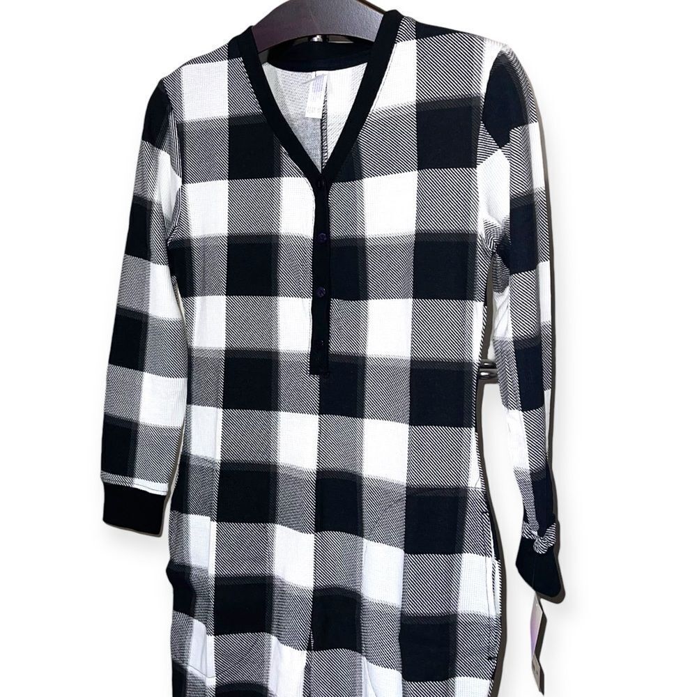 STARS ABOVE Women’s Thermal One Piece Pajamas in Black and Cream Size XS NEW - Picture 8 of 15